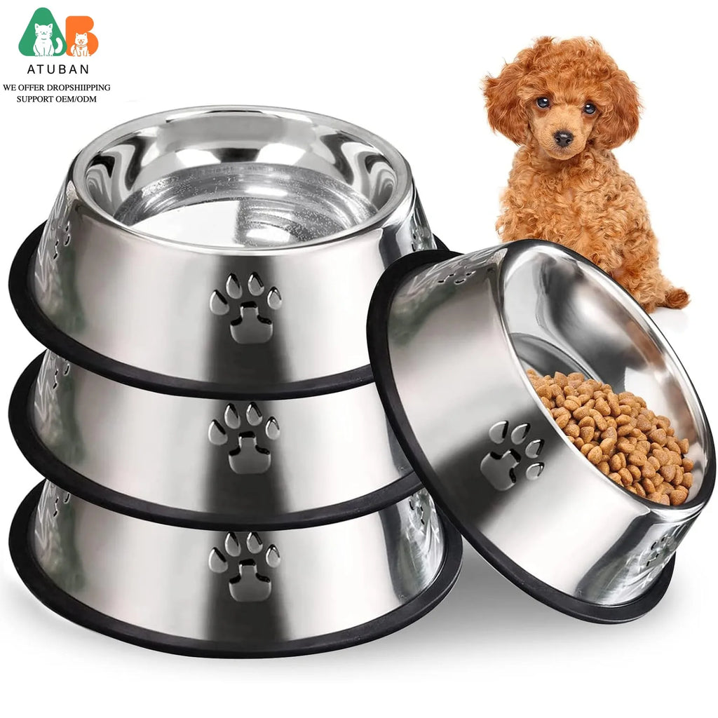 Stainless Steel Dog Cat Bowls - Non-Slip Feeder Set