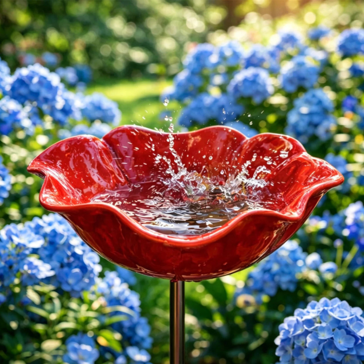 Flower Shaped Bee Watering Station Metal Flower Garden Stake Bird Bath Butterfly Water Feeder Garden Bird Bath Bowls for Outside