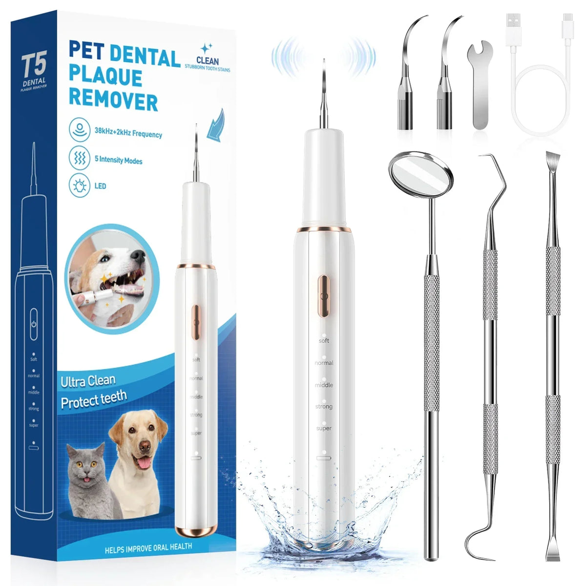 Ultrasonic Dog Teeth Cleaner Waterproof IPX6 Rechargeable