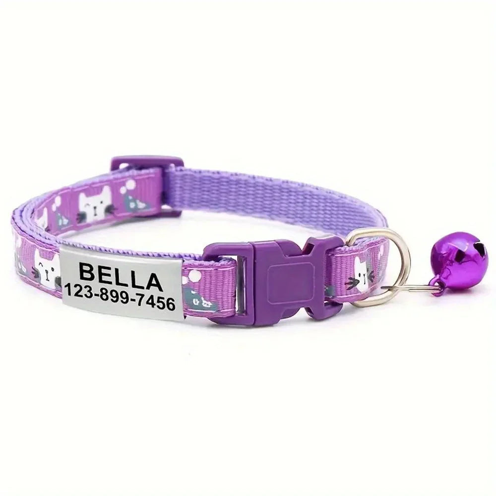 Personalized Nylon Cat Collar with Bell and Engraved Tag