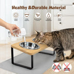 Tilted Stainless Steel Cat Bowls with Wooden Stand