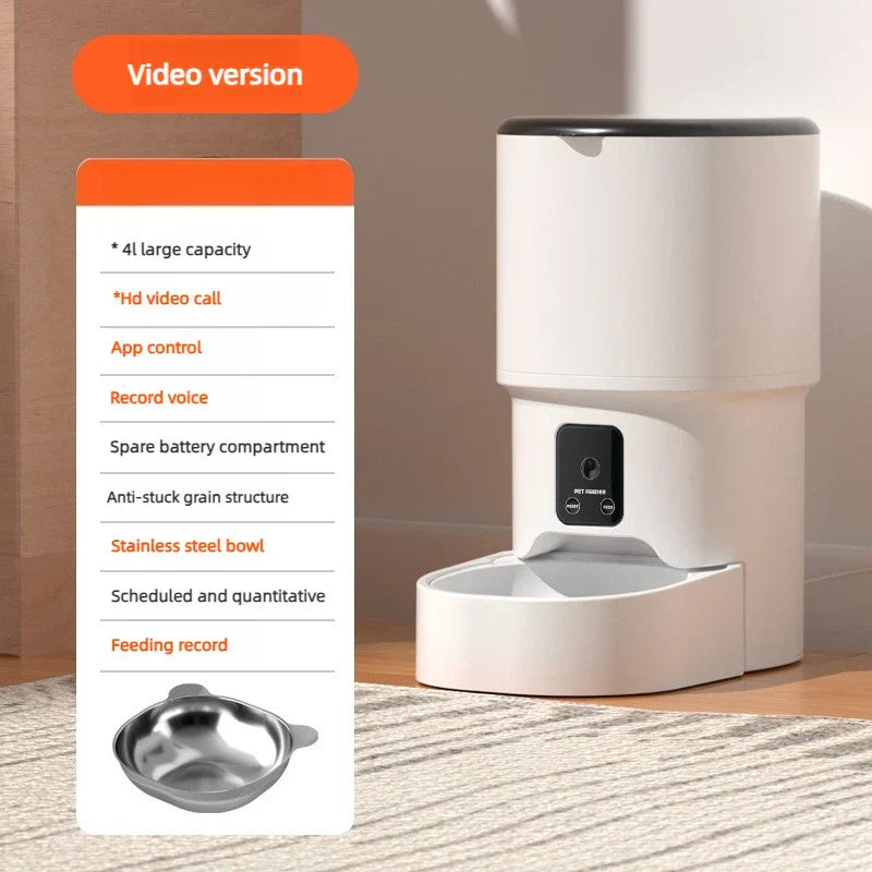 Automatic Pet Feeder 4L with Stainless Steel Bowl