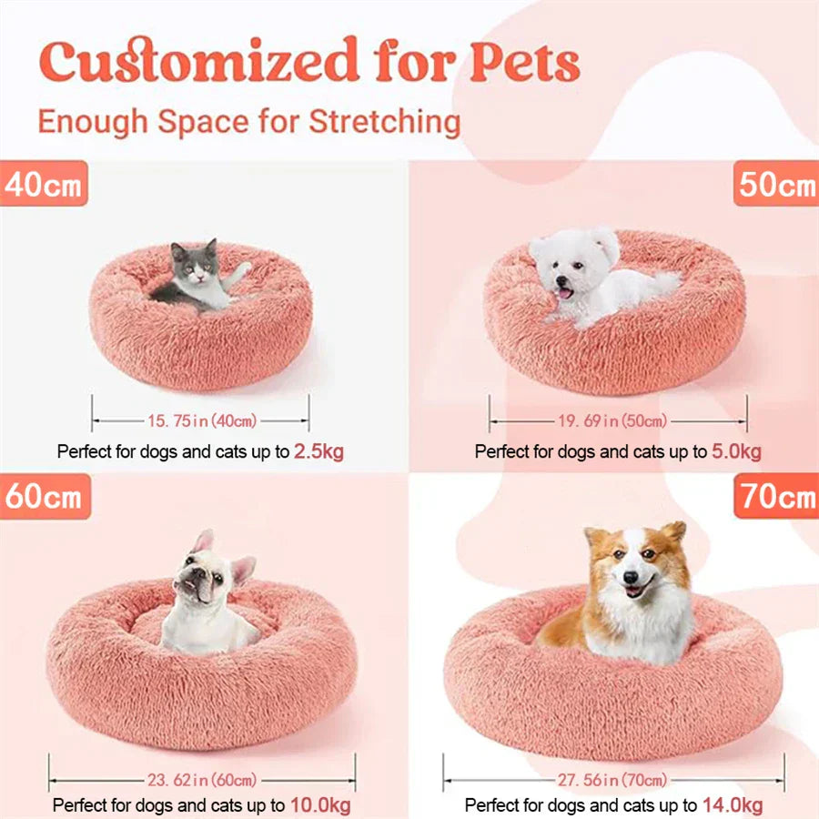 Plush Round Cat Dog Bed - Warm & Washable