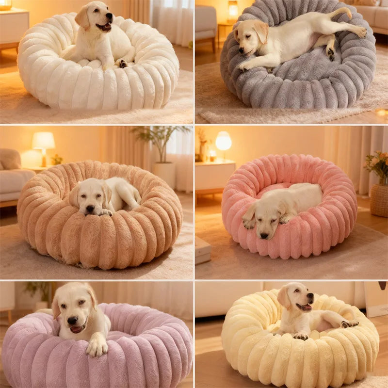 Wool Donut Dog Bed with Rabbit Fur for Small Dogs