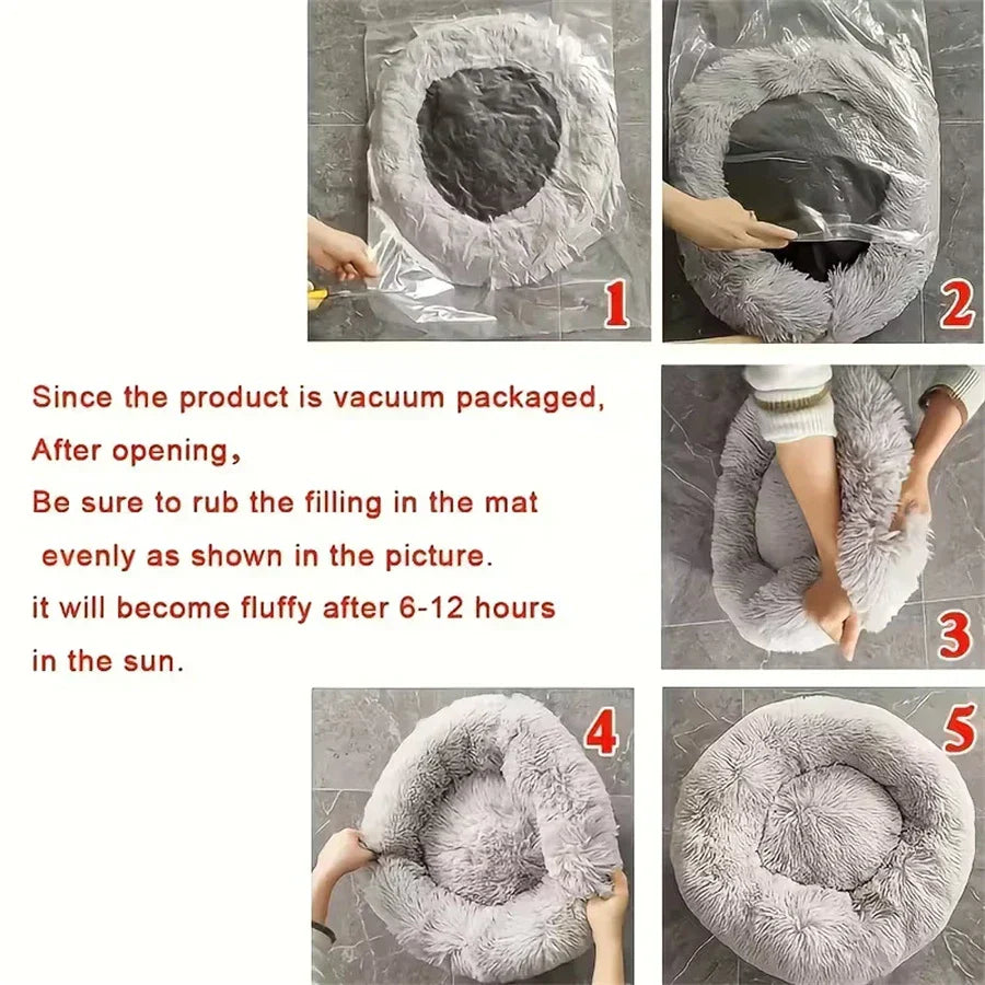 Plush Round Cat Dog Bed - Warm & Washable