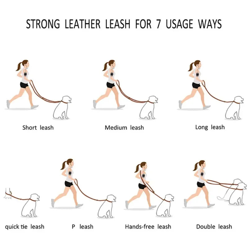 Leather Hands Free Adjustable Service Dog Leash