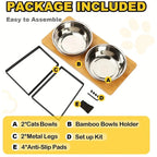 Tilted Stainless Steel Cat Bowls with Wooden Stand