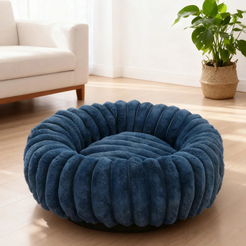 Wool Donut Dog Bed with Rabbit Fur for Small Dogs