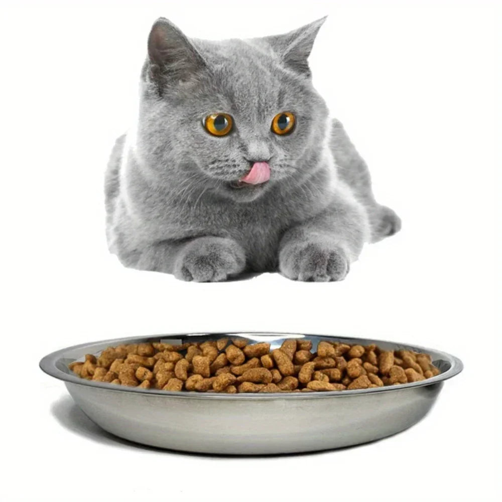 Stainless Steel Cat Food Bowls - Shallow Wide Plates