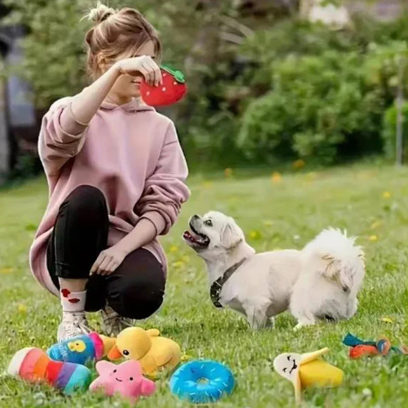 Plush Dog Toys Set - 7 Soft Fleece Chew Toys