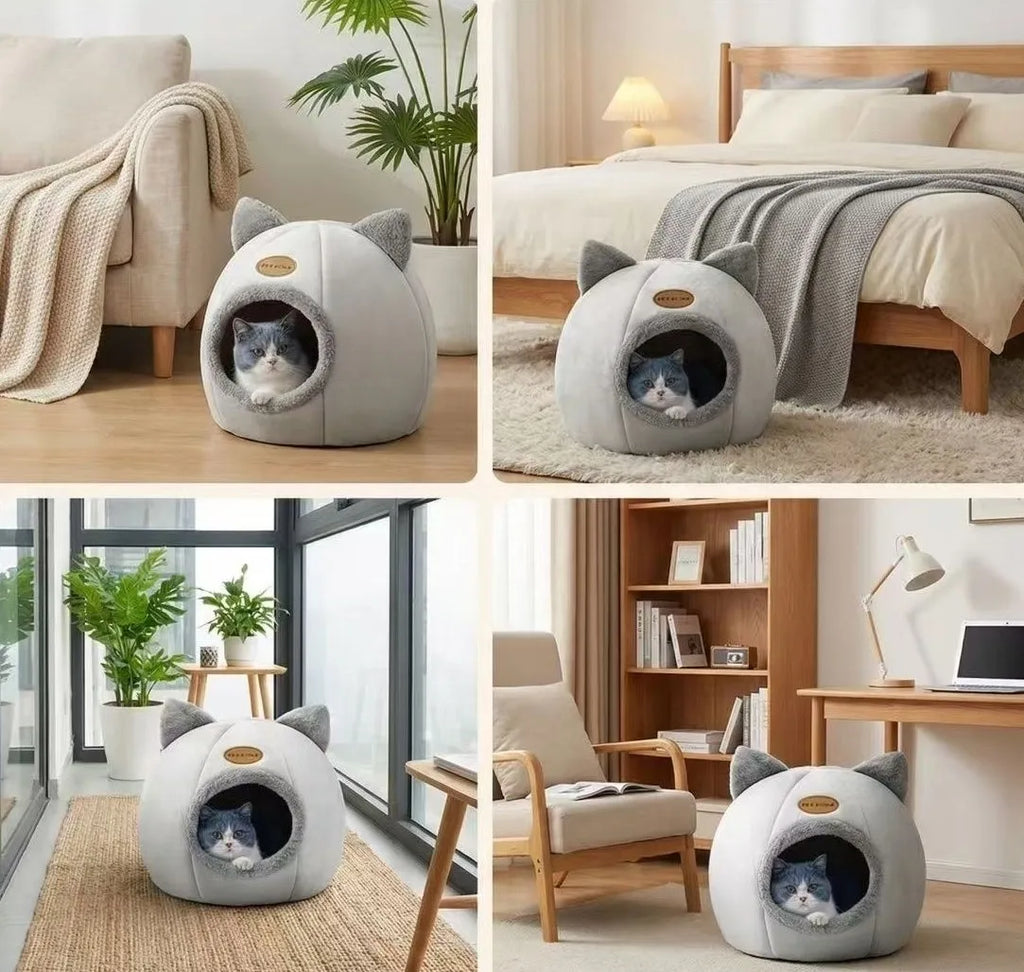 Cozy Cave Cat Bed - Indoor Deep Sleep Nest for Pets
