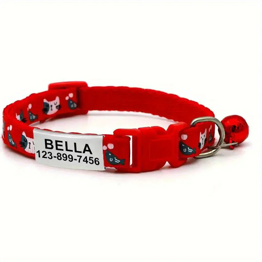 Personalized Nylon Cat Collar with Bell and Engraved Tag