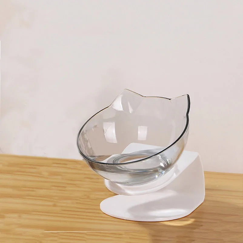 Transparent Tilted Cat Bowl - Splash-Proof Plastic Design