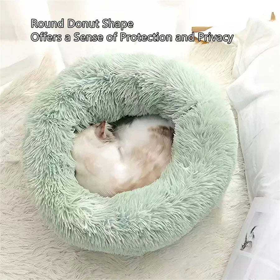 Plush Round Cat Dog Bed - Warm & Washable