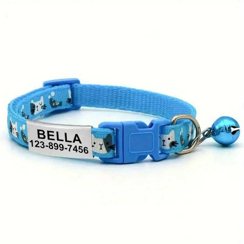Personalized Nylon Cat Collar with Bell and Engraved Tag