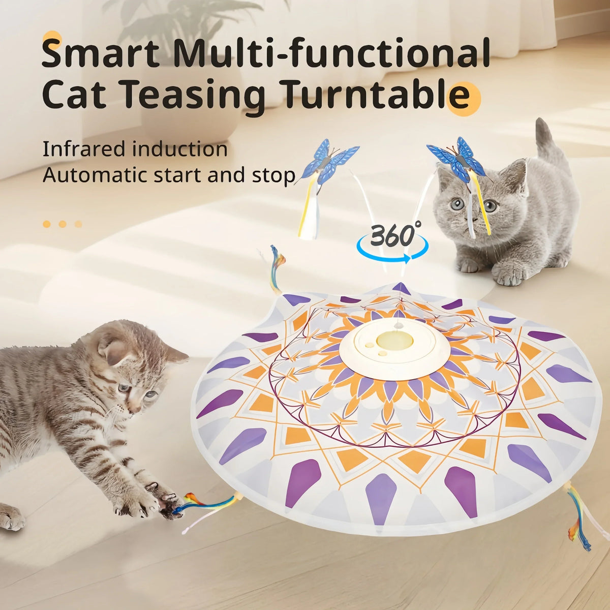 USB Rechargeable Cat Teaser Toy with Rotating Feathers