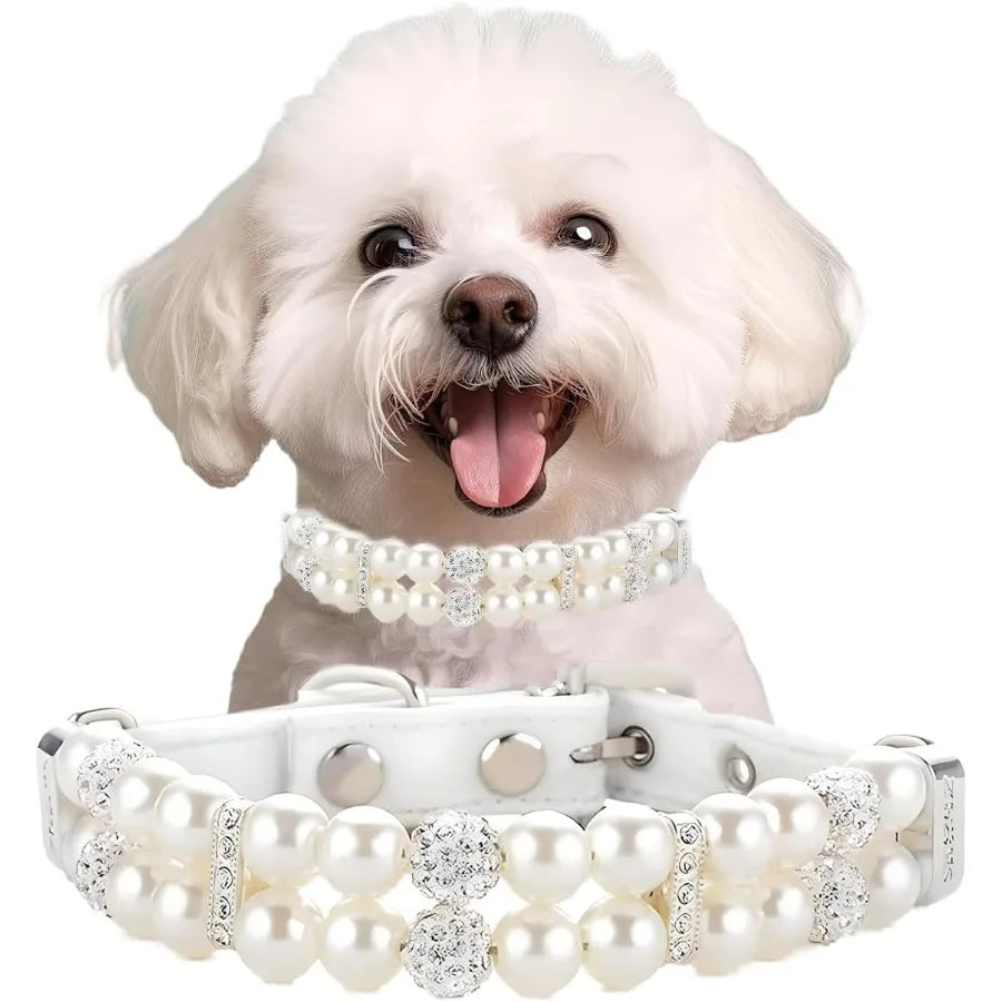 XXS Pearl Dog Collar with Crystal Rhinestones