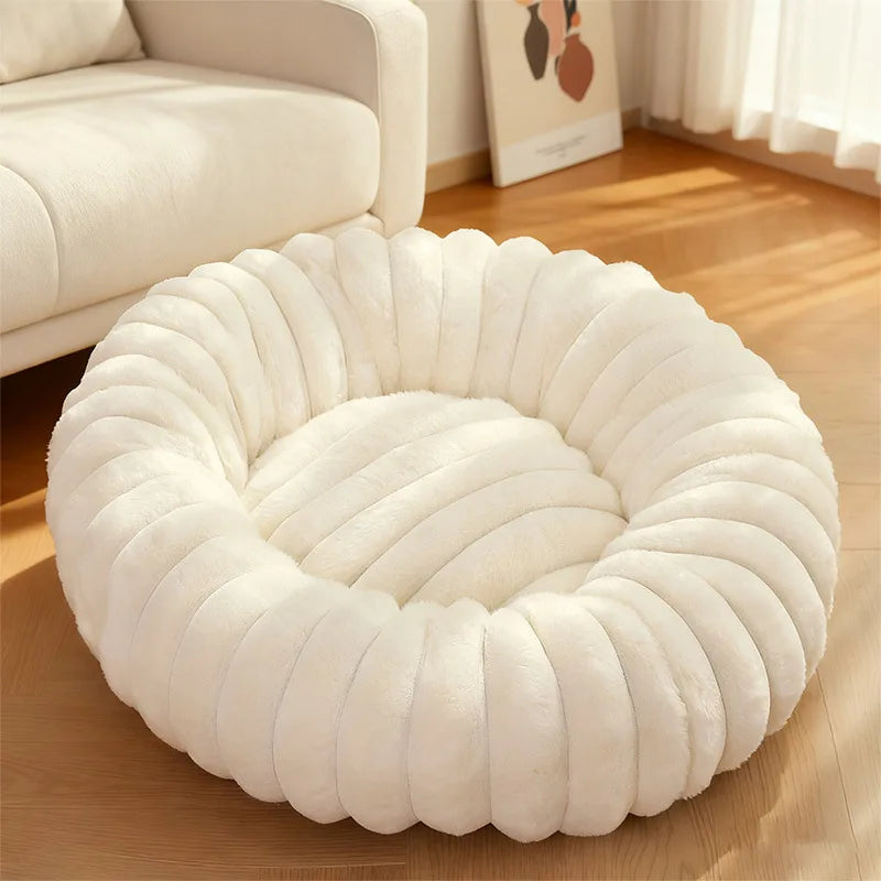 Wool Donut Dog Bed with Rabbit Fur for Small Dogs
