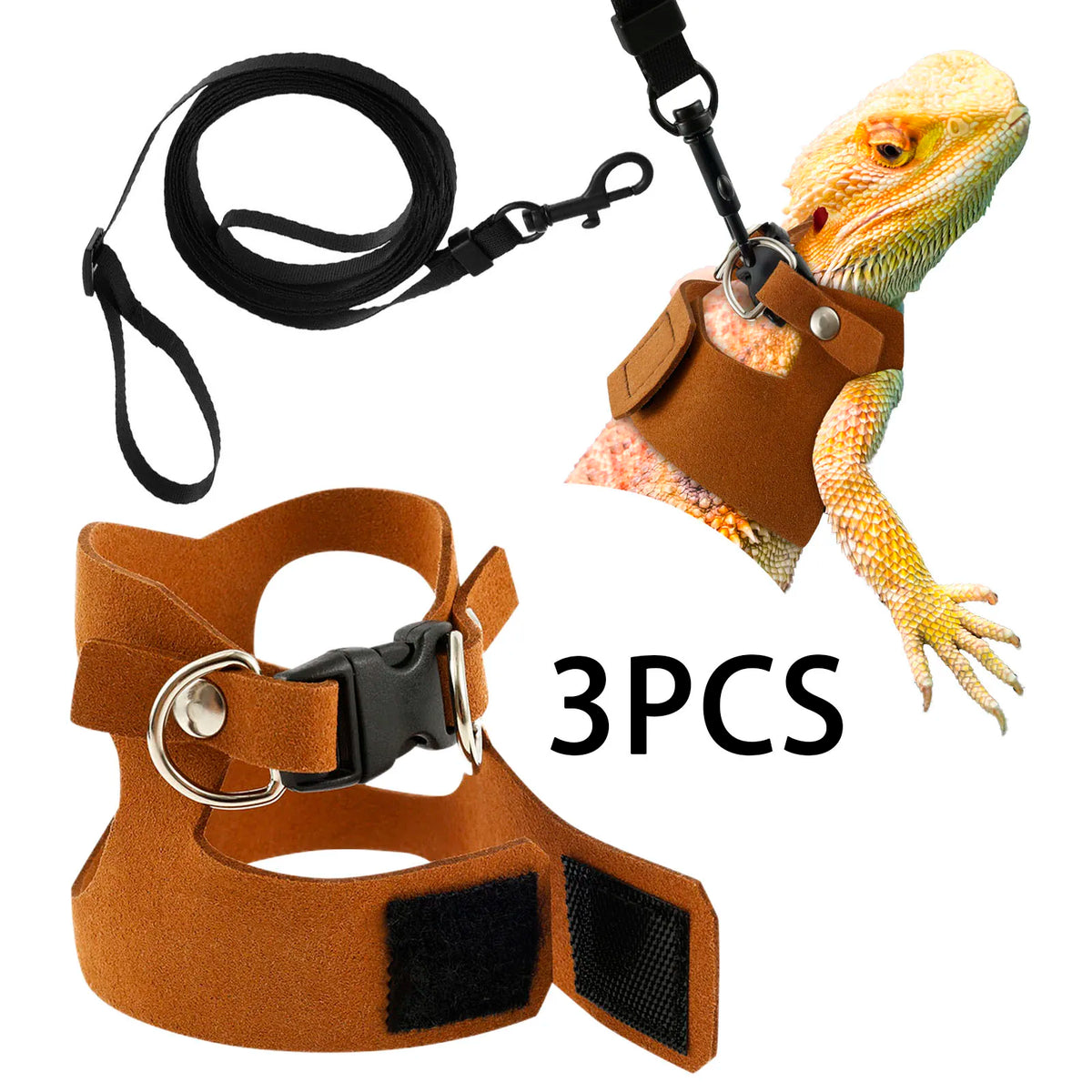 3Pcs Lizard Leash Harness Soft Adjustable Reptile Bearded Dragon Traction Rope Chameleon Amphibians Pet Harness Supplies