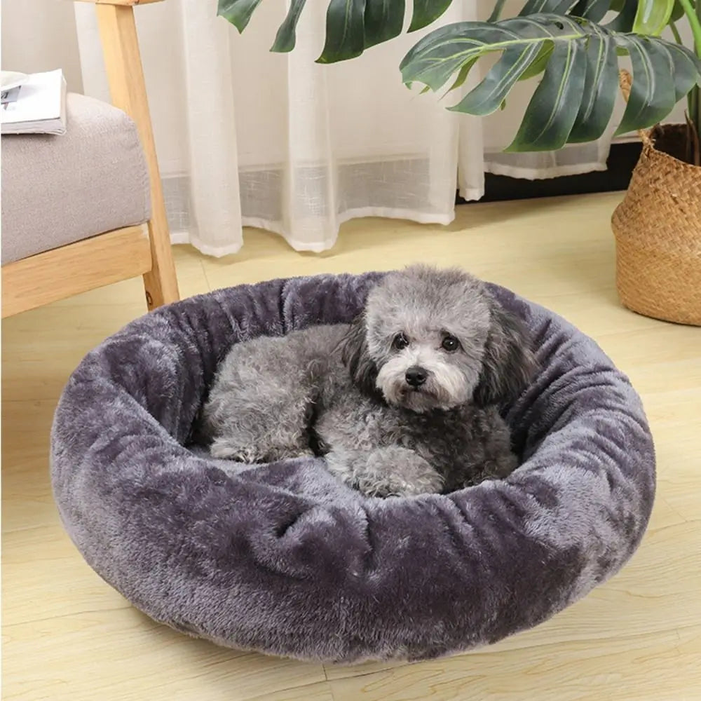 Round Cotton Dog Bed Soft Washable Plush Cushion