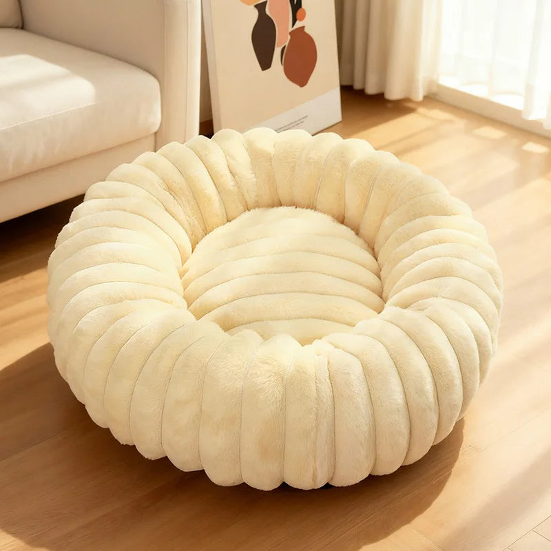 Wool Donut Dog Bed with Rabbit Fur for Small Dogs