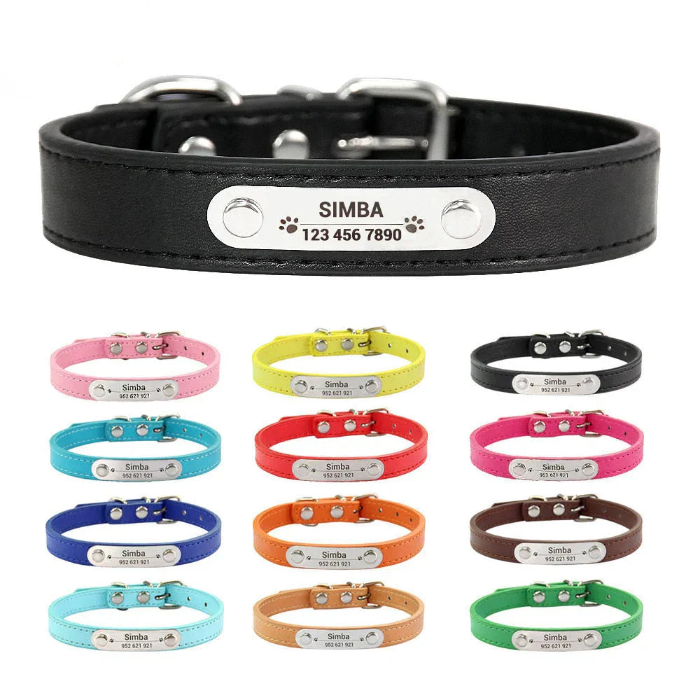 Personalized PU Leather Dog Collar for Small to Large Pets
