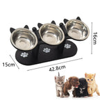 Elevated Cat Bowl with Black Wood Frame & Stainless Steel