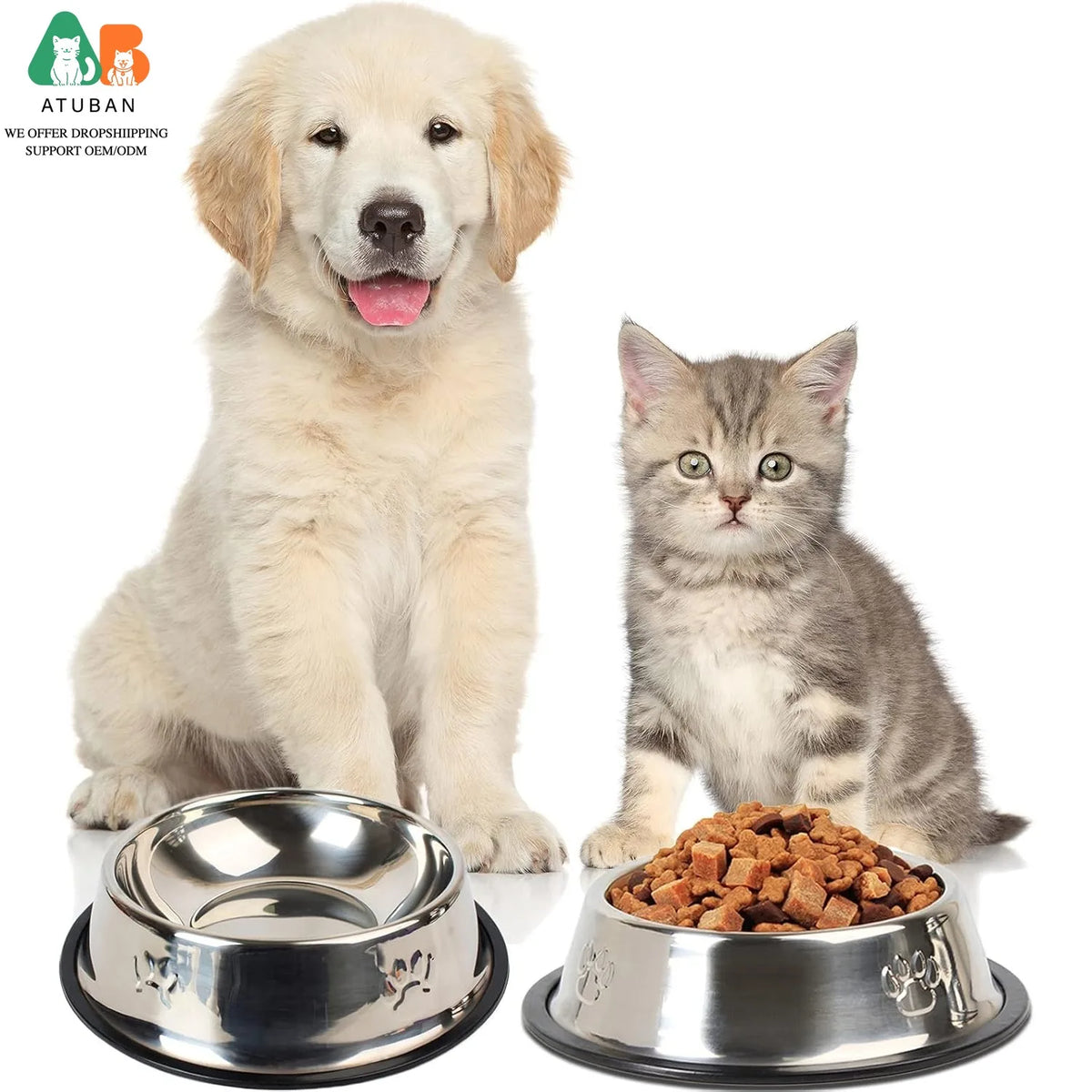 Stainless Steel Dog Cat Bowls - Non-Slip Feeder Set