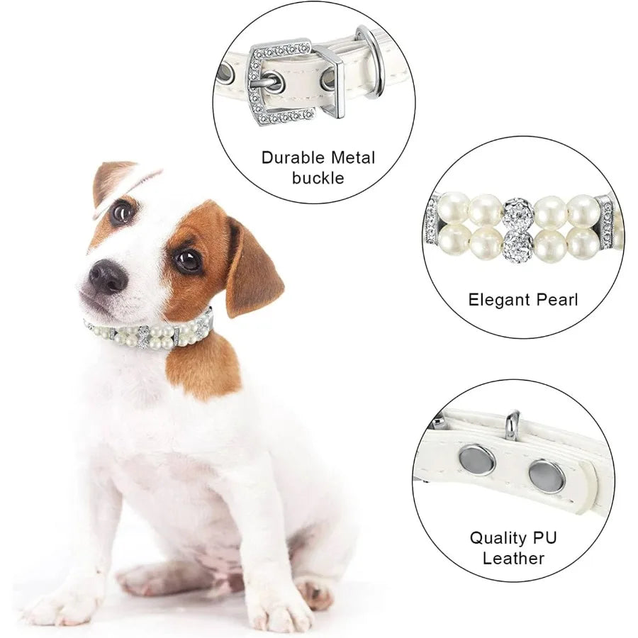XXS Pearl Dog Collar with Crystal Rhinestones