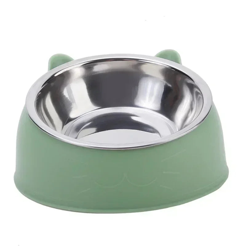 Stainless Steel Cat Dog Bowl 15 Degree Tilted Feeder