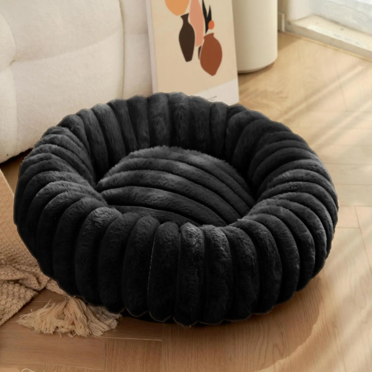 Wool Donut Dog Bed with Rabbit Fur for Small Dogs
