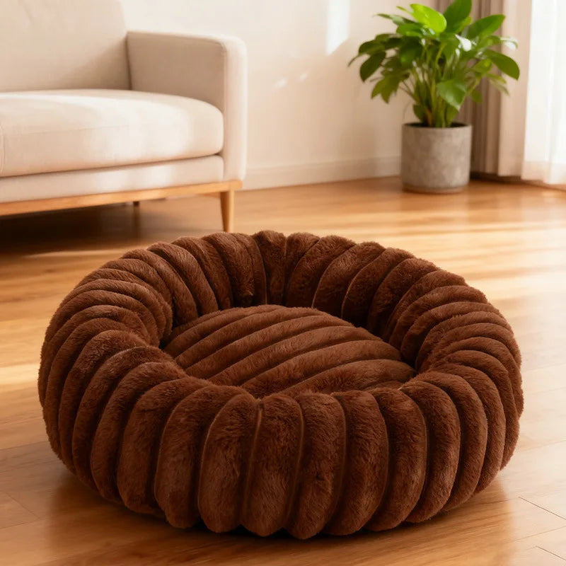 Wool Donut Dog Bed with Rabbit Fur for Small Dogs