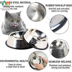 Stainless Steel Dog Cat Bowls - Non-Slip Feeder Set