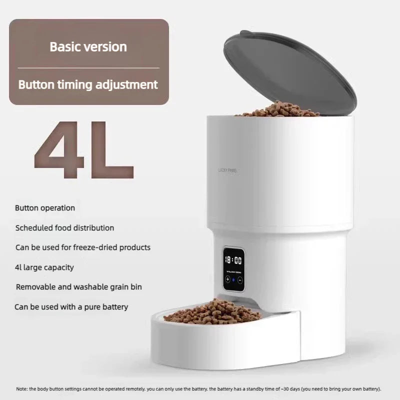 Automatic Pet Feeder 4L with Stainless Steel Bowl