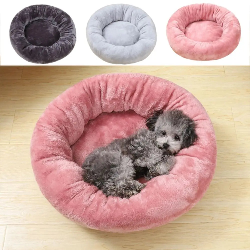 Round Cotton Dog Bed Soft Washable Plush Cushion