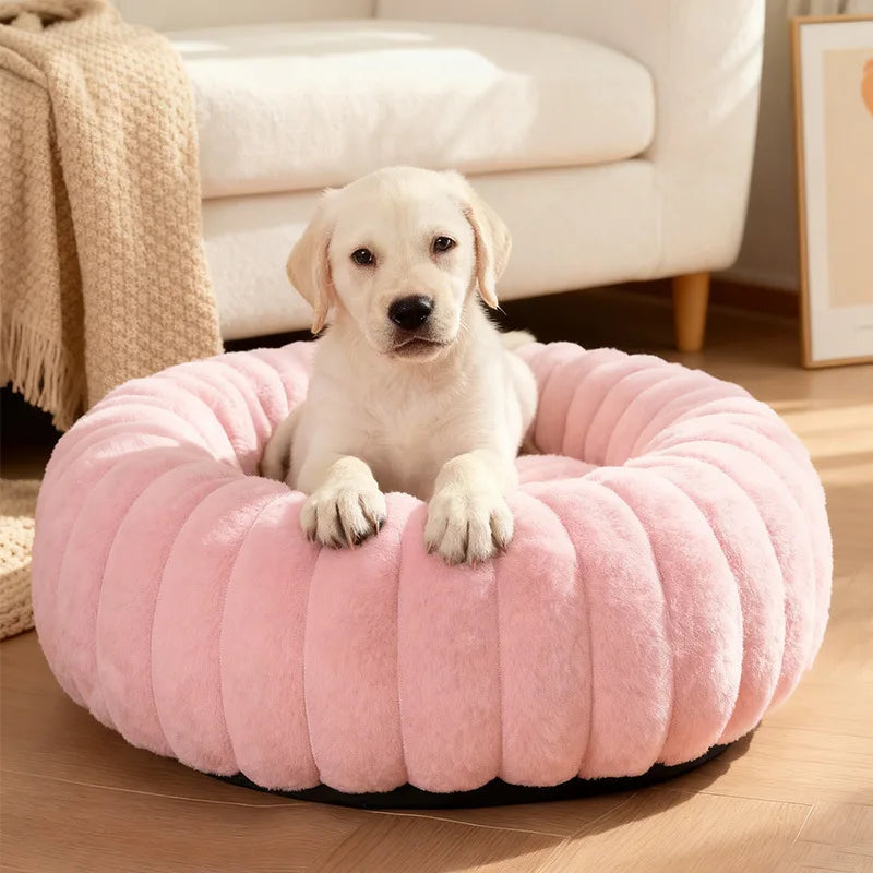 Wool Donut Dog Bed with Rabbit Fur for Small Dogs