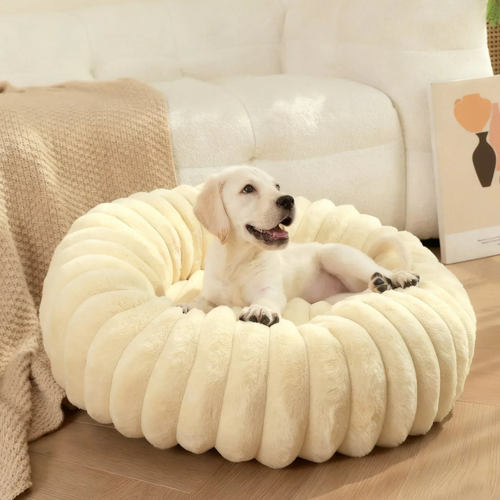Wool Donut Dog Bed with Rabbit Fur for Small Dogs