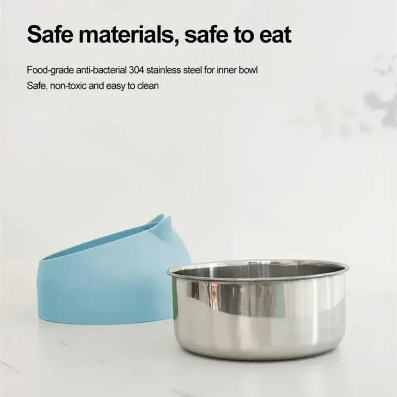 Stainless Steel Cat Dog Bowl 15 Degree Tilted Feeder