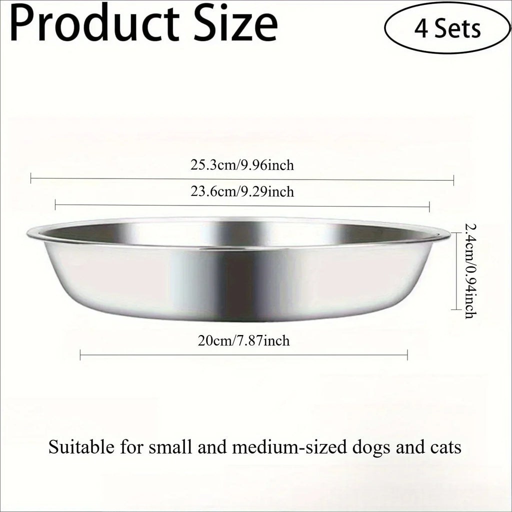 Stainless Steel Cat Food Bowls - Shallow Wide Plates