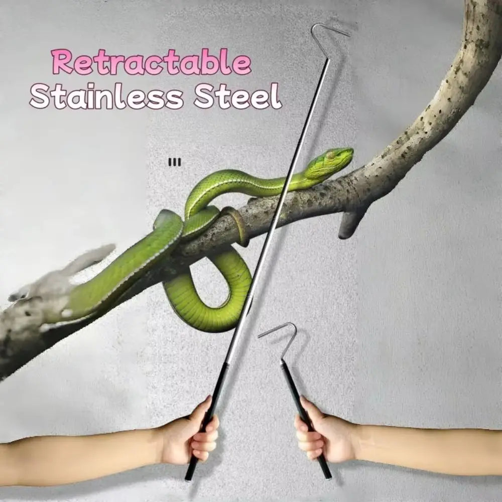 Portable Adjustable Snake Hook Stainless Steel Retractable Reptile Catcher Long Handle Non Slip Grip Snake Catching Tool Outdoor