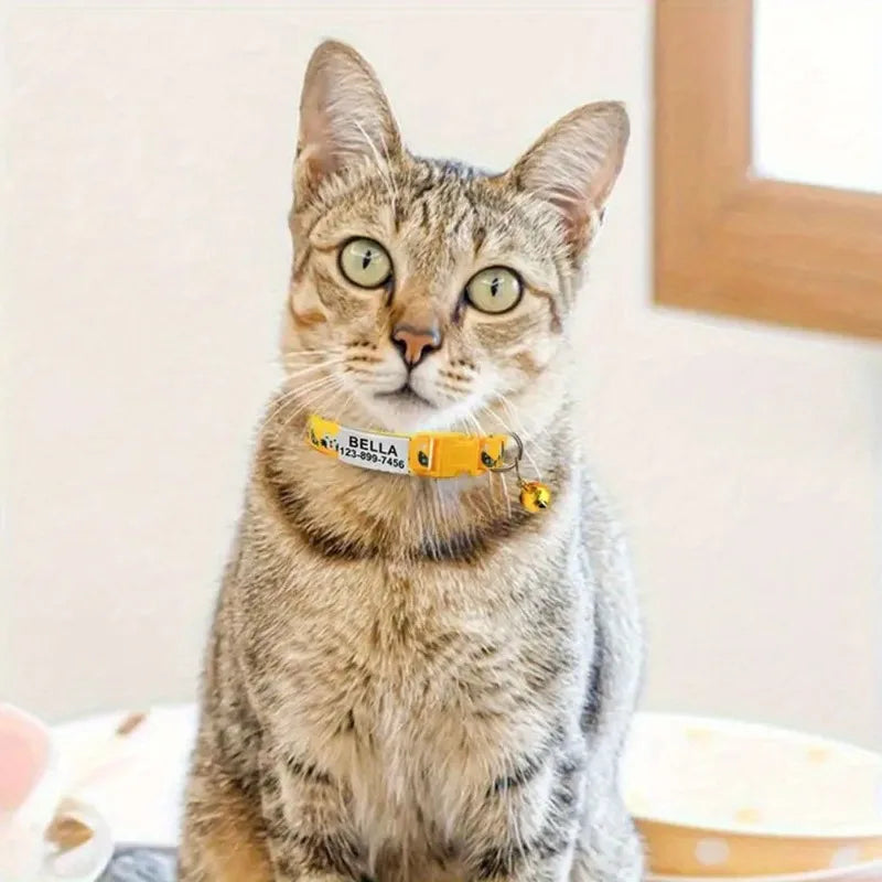 Personalized Nylon Cat Collar with Bell and Engraved Tag