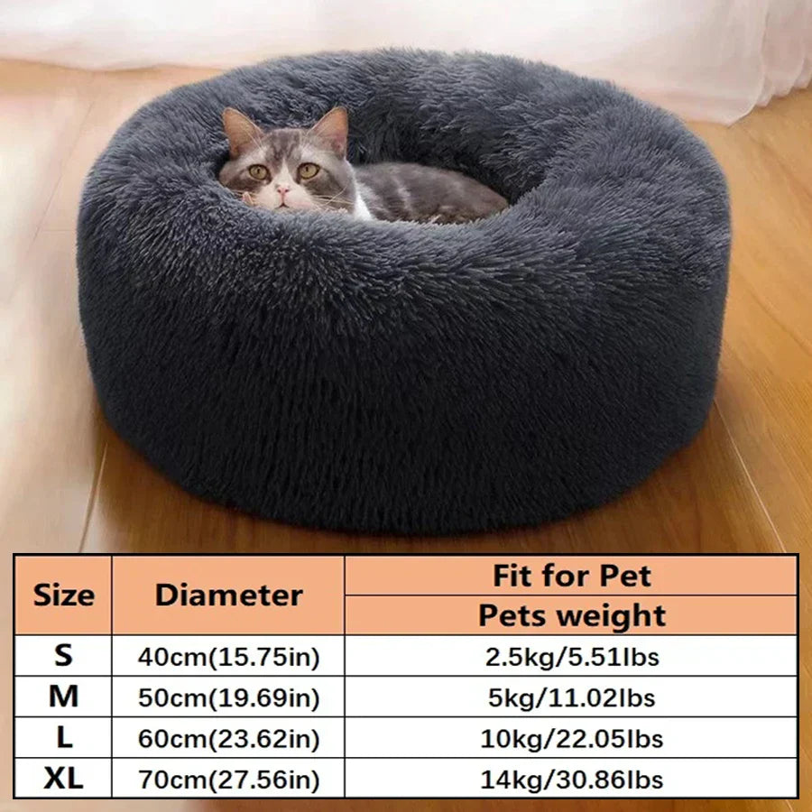 Plush Round Cat Dog Bed - Warm & Washable