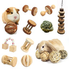 Guinea Pig Rabbit Hamster Small Animal Play Pet Roller Toys Natural Wooden Pine Dumbells Unicycle Bell Chew Chewing Braided Ball