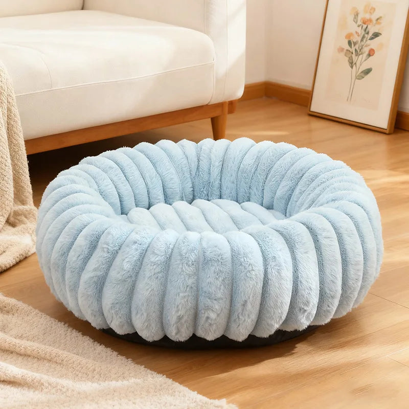 Wool Donut Dog Bed with Rabbit Fur for Small Dogs