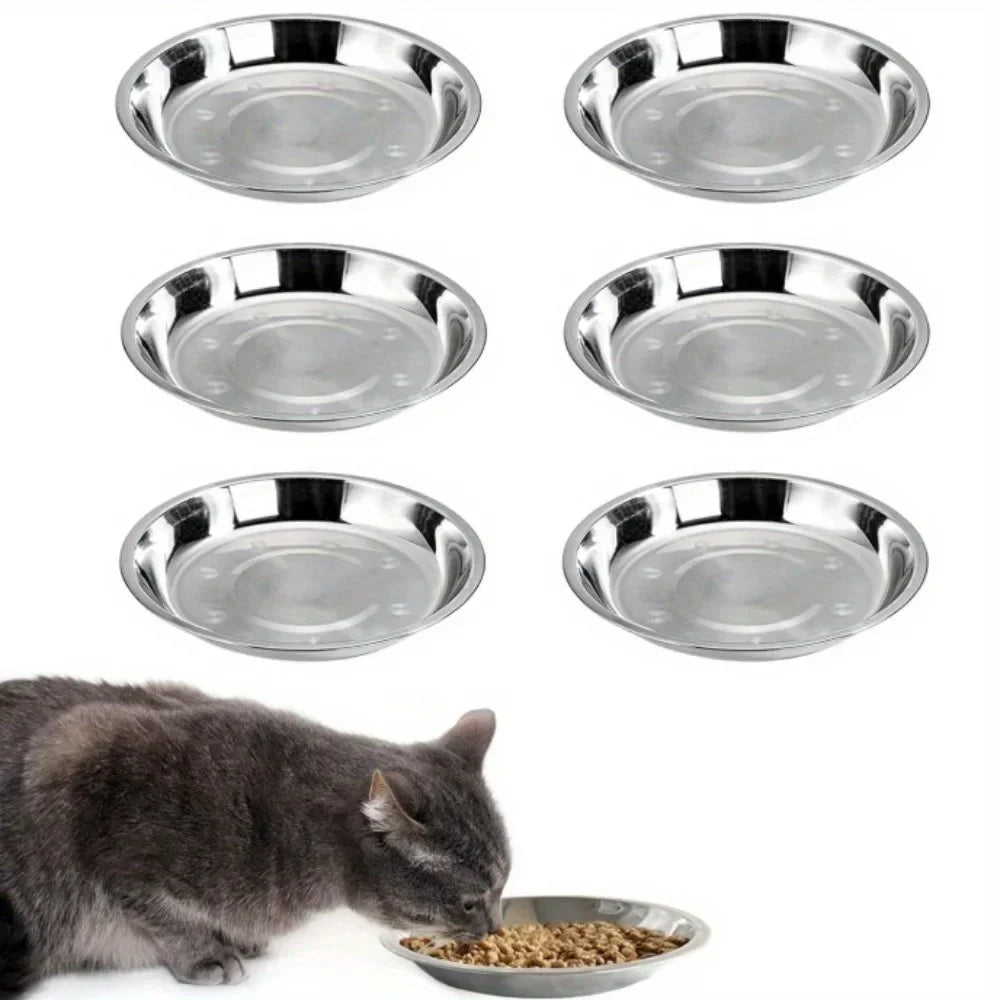 Stainless Steel Cat Food Bowls - Shallow Wide Plates