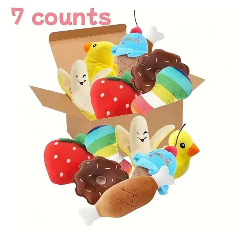 Plush Dog Toys Set - 7 Soft Fleece Chew Toys